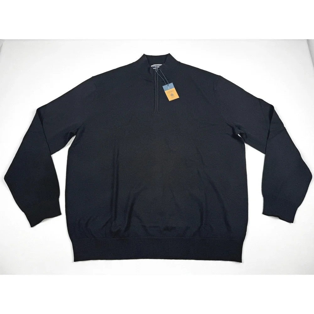 Charles Tyrwhitt Pure Merino Wool Quarter Zip Sweater Black 3XL NWT